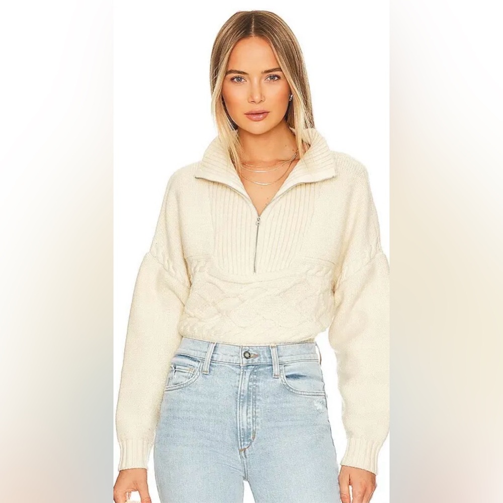 Tiegen Cables Funnel Neck Sweater in Ivory